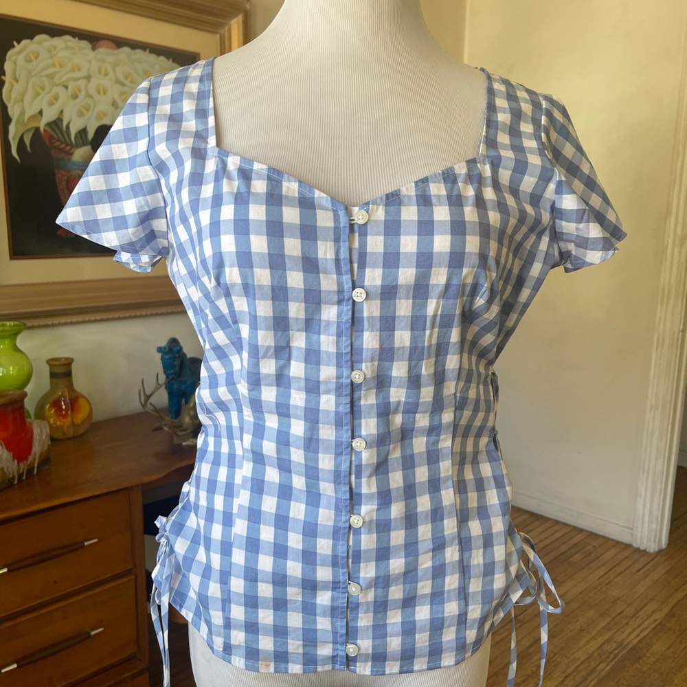 Blue and White Gingham Women's Top